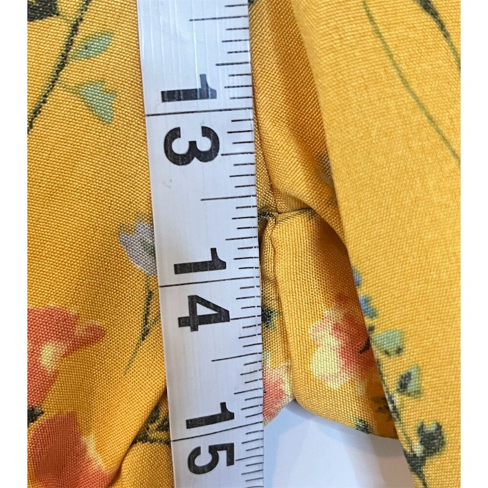 Boho Tiered Wide Leg Palazzo Pants L Mustard Yellow Floral Hippie Cottagecore - Picture 11 of 13